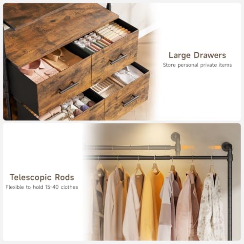 Wall Mounted Garment Rack, Walk-in Closet System, Pipe Clothing Rack Brown - Image 4