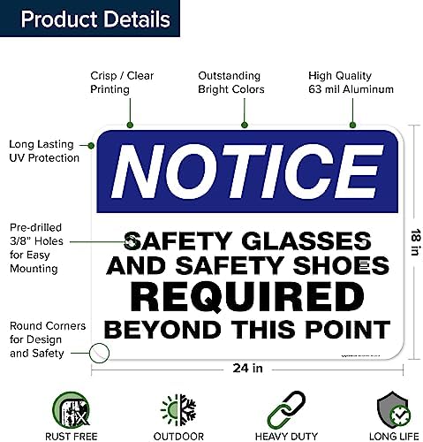 Safety Glasses and Safety Shoes Required Beyond This Point Sign, 18x24 - Image 6