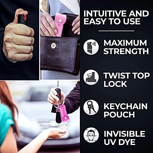 FIGHTSENSE Self Defense Pepper Spray - 1/2 oz Compact Size Maximum Strength Police Grade Formula Best Self Defense Tool for Women W/Leather Pouch Keychain - Image 4