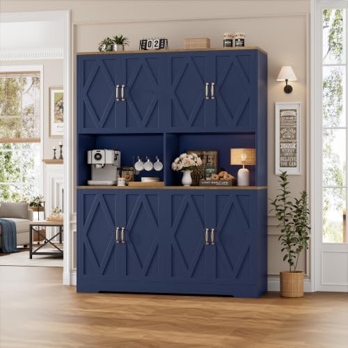 HOSTACK 55" W Pantry Cabinet, 71" Tall Kitchen Hutch Storage Cabinet, Blue - Image 4
