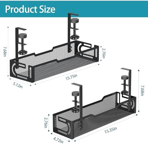 2Pack Under Desk Cable Management Tray, No Drill Mesh Desk Cable Tray - Image 2