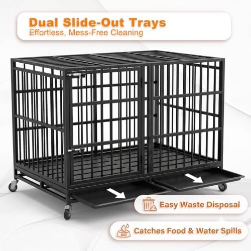 BOLDBONE 48 inch Heavy Duty Indestructible and Escape-Proof Dog Crate Cage Kennel for Large Dogs, High Anxiety Dog Crate with Removable Plastic Pan and Wheels, Extra Large XL XXL - Image 4