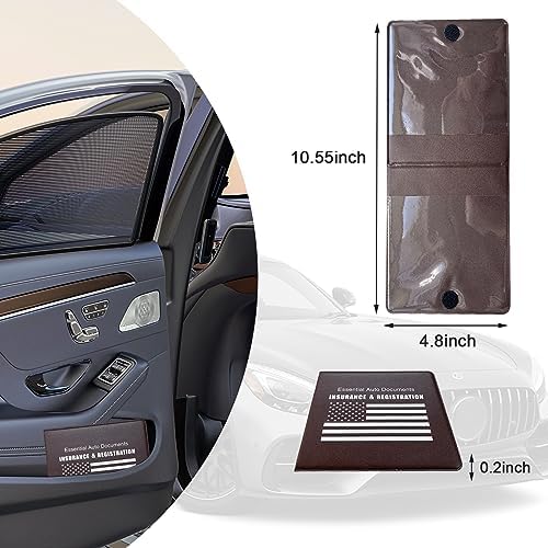 Ziciner Car Registration Insurance Holder, 2Pack Essential Auto Card Document Glove Box Organizer with Touch Fastener, Vehicle Interior Accessories Perfect for Most Car, Truck, SUV (Brown/White Flag) - Image 2
