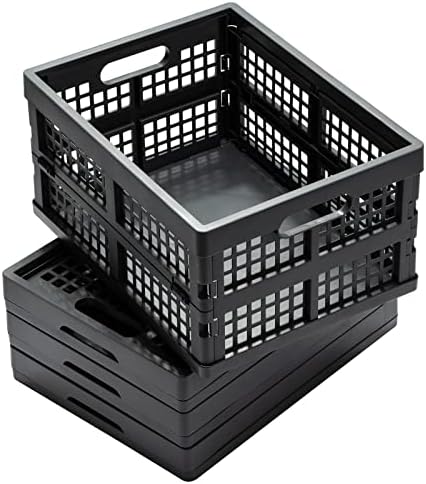 Eslite 16L Collapsible Storage Crates,Folding Plastic Crates for Storage,Pack of 4,Gray by Eslite