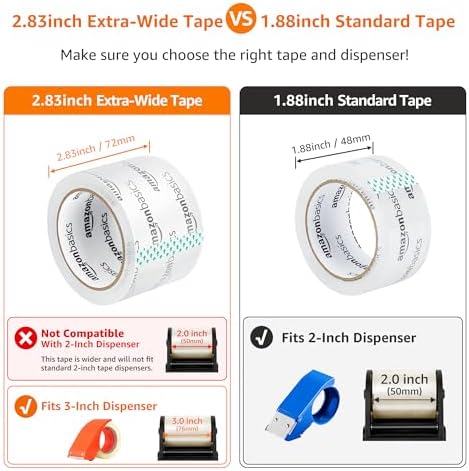 Amazon Basics 2.83 Inch Wide Packing Tape, Fits 3-Inch Dispensers, Crystal Clear, Low Odor, for Moving, Storage, Shipping and Sealing Boxes, 54.6 Yards, 6-Pack - Image 6
