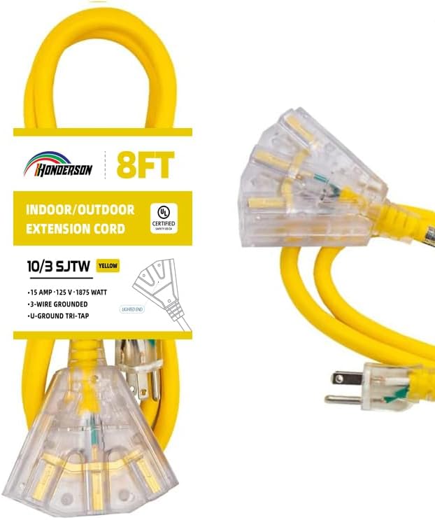 3-Outlets Indoor Outdoor Extension Cord Weatherproof by HONDERSON