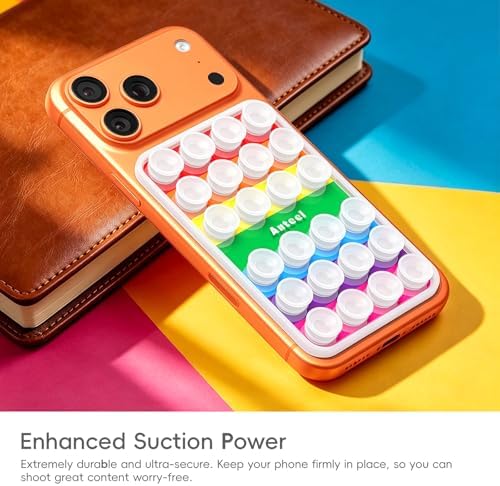 Anteel Silicone Suction Cup Phone Case Mount, Non Slip Sticky Grip for Cellphone, Silicon Adhesive Suction Cup Mount, Strong Grip Holder for Selfies and Videos, 2.4" x 3.8" (RainbowWhite) - Image 4