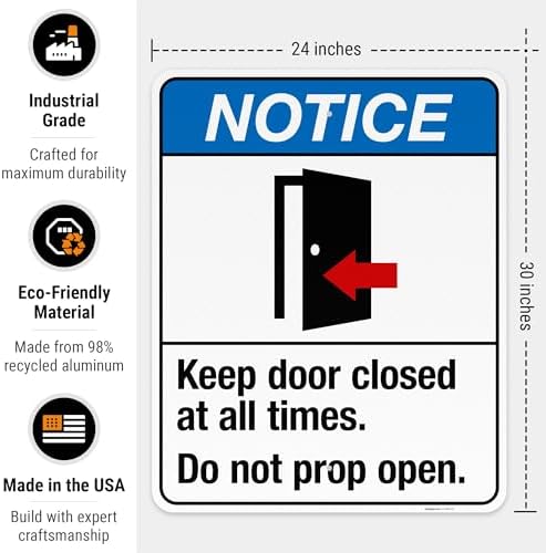 Keep Door Closed at All Times Do Not Prop Open Sign, ANSI Notice Sign, - Image 3