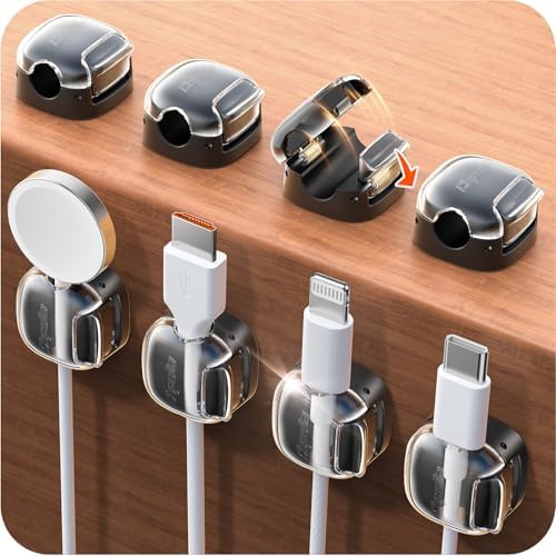 Cable Clips,8 Pack Cord Holder Cord Organizer [1s Lock & Strongest Adhesive] Spring Cord Clips Phone Charger Wire Desk Cable Management Nightstand Home Office School Decor Women Cute Desk Black by Chfeila