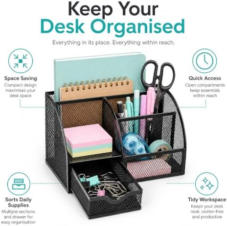 Exerz Desk Organizer 7 Compartment Pencil Holder Office Tidy Caddy Black - Image 3