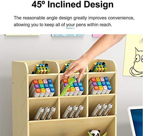 Hggzeg Wooden Desk Organizer with Drawer, Large Capacity DIY Pen Holder Storage Box Desktop Stationary Storage Rack, Pen Organizer Caddies for Office, Home and School Supplies (B16-White Maple) - Image 4