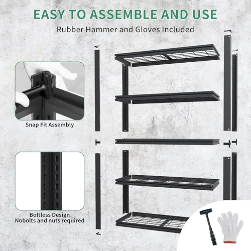 72" H Garage Shelving, Garage Shelves Heavy Duty, 5 Tier Adjustable Storage Shelves for Warehouse, Basement, Workshop, Kitchen, Require Assembly, 16''D*35.5''W*72''H, Black - Image 6