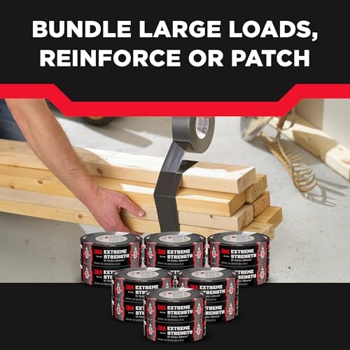 3M Extreme Strength Duct Tape 2830, 1.88 in x 30 yd, Double-Thick Adhesive, Heavy-Duty Waterproof Black Tape, Indoor/Outdoor Use, 12 Rolls - Image 3
