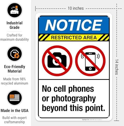 No Cell Phones Or Photography Beyond This Point Sign, ANSI Notice Sign, - Image 3