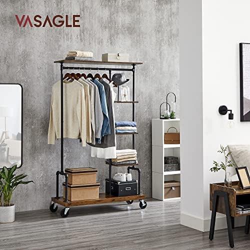 VASAGLE Clothes Rack, 5-Tier Garment Rack on Wheels, Industrial Pipe Style - Image 2