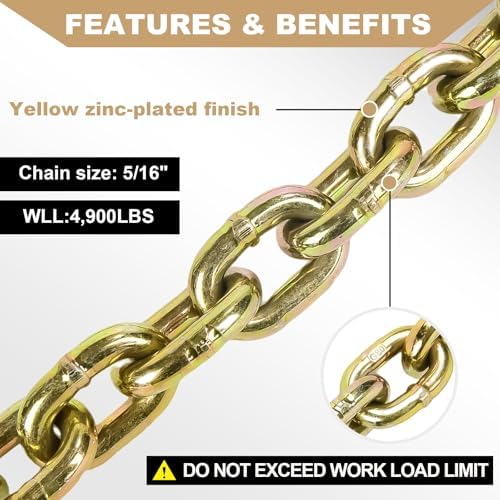 AAIN 4900LBS Transport Binder Chain 5/16"x20' G80 Tow Chain with Grab Hooks - Image 3
