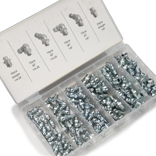 NEIKO 50463A Grease Fitting Assortment | 110 Piece | SAE | Straight and Angled Zerk Kit | A3 Steel | For Angled Grease Guns, Bearing Housings, Mechanical Component Lubrication by NeikoTools