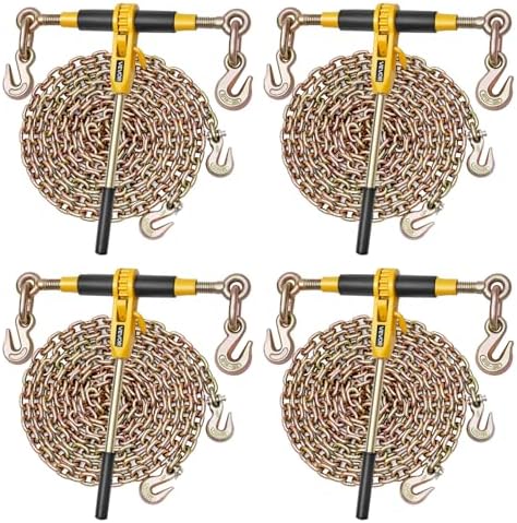 VEVOR Ratchet Chain Binder, 5/16 in x 14 ft G80 Chains, 8000 lbs Working Load of Ratchet Load Binder, Chains and Binders Set, Tie Down Hauling Chain Binders for Hauling, Towing, Logging (4 Sets) by VEVOR