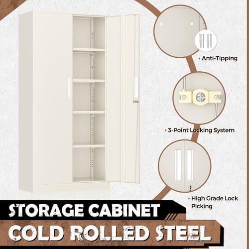INTERGREAT Metal Lockable Storage Cabinet, 72” Storage Cabinet with 2 Doors and 4 Adjustable Shelves for Office, Home, Garage, Pantry (Assembly Required, Gray) - Image 4