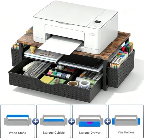 Spacrea Desk Organizers and Accessories, Printer Stand with Storage, Wood - Image 2