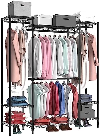 Garment Rack Heavy Duty Clothes Rack for Hanging Clothes,Metal Garment Rack,Freestanding Clothing Rack,Adjustable Custom Closet Rack,54" L x 13.8" W x 75.8" H, Max Load 750LBS,Black by Serxis