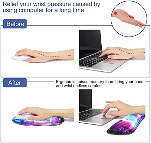 Mouse Pad Keyboard Wrist Rest, Gel Non Slip Rubber Wrist Support Rest Mouse Pad for Home Office, Computer, Laptop, Typist, Gamer, Soft Cushion Mousepad with Memory Foam Ergonomic Nebula Galaxy - Image 4
