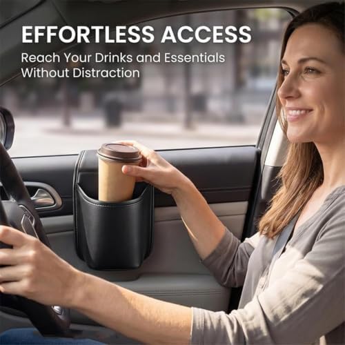 Leather Car Door Cup Holder - Large Clip-On Beverage Pocket Organizer - Image 5