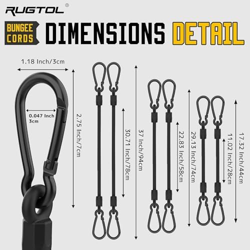 Rugtol Bungee Cords with Carabiner Hooks, Include 12", 24", 32", for Camping, Tarps, Bike Racks, Tents, 6 Pack - Image 2