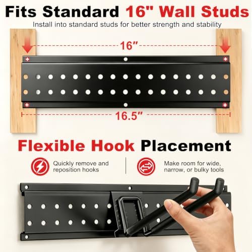 Garage Tool Organizer Wall Mount 99 inches with 18 Adjustable Heavy-Duty Hooks, Garage Organization, Garden Tool Storage Rack, Yard, and Shed, Holds Up to 750 lbs - Image 6