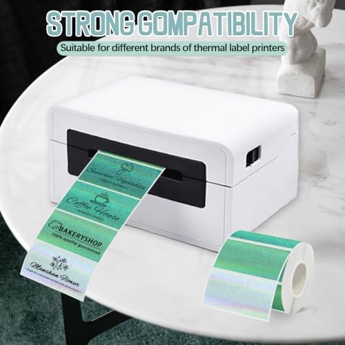 2''x1'' Holographic Direct Thermal Barcode Labels,Self-Adhesive Thermal Printer Stickers for Address Design DIY Logo Business（Green Gradient Dots） - Image 3