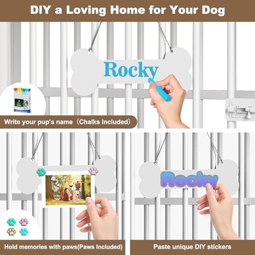 Easycom 43" Dog Crate Furniture Foldable, No Assembly Decorative Dog Kennel Indoor, XL Dog Crates for Large Dogs (60-80 lbs), Wooden Dog Cage with Adjustable Bowls and Name Tag, White & Beech - Image 3