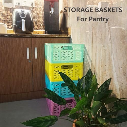 20L Folding Crate, 4Pack Plastic Storage Baskets Organizer for Home and Office,Collapsible Storage Crates for Home Office and Outdoor Organizer. (Mix Colors) - Image 5