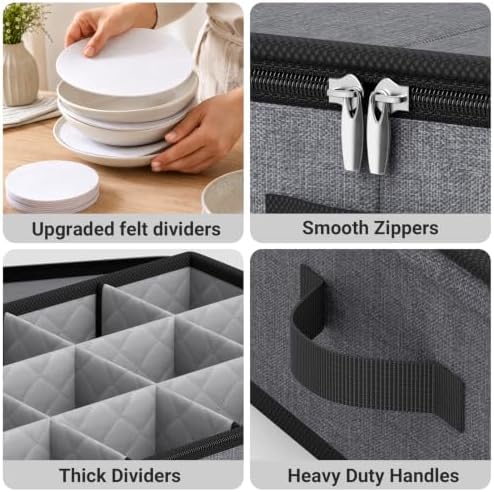 MISSLO Large Capacity China Storage Containers Hard Shell Plate Storage Containers, Kitchen Packing Moving Boxes for Dishes, Dinnerwares, Mugs Protectors, Grey, 3 Piece Set - Image 6