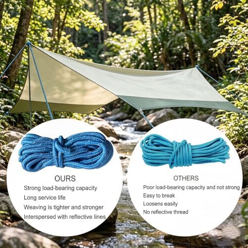 Cord and Rope Tightening and Cinching Tool, Adjustable Tie Down Kit for Camping Tarps, Awnings, Boat Covers and Outdoor Guy Lines (6 Hook 6 Rope) - Image 3
