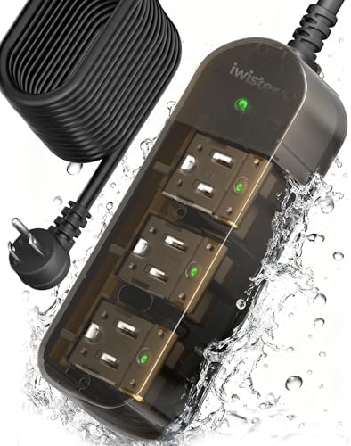 Outdoor Power Strip Weatherproof, 3 AC Outlets, 25FT Extension Cord by Iwister