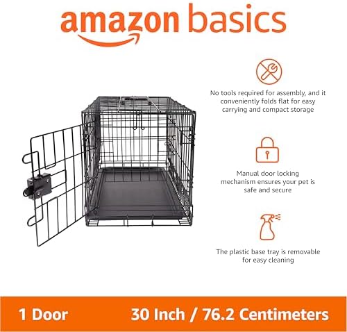 Amazon Basics Portable, Foldable Metal Wire Dog Crate with Removable Tray, Single Door, Divider Panel, Quick Setup, 30 x 19 x 21 in, Black - Image 2
