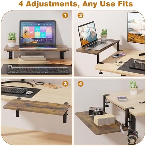 Desk Extender, 22-inch Clamp-On Desk Shelf, Height-Adjustable Desktop Shelf Organizer for Monitors Office and Gaming Accessories, Arm Support Table Extension, 44lbs Heavy Duty, Dark Brown - Image 6