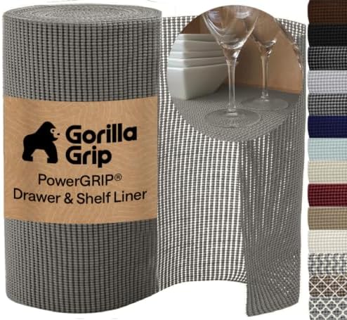 GORILLA GRIP powerGRIP Drawer Shelf and Cabinet Liner, 12"x30', Gray by GorillaGrip