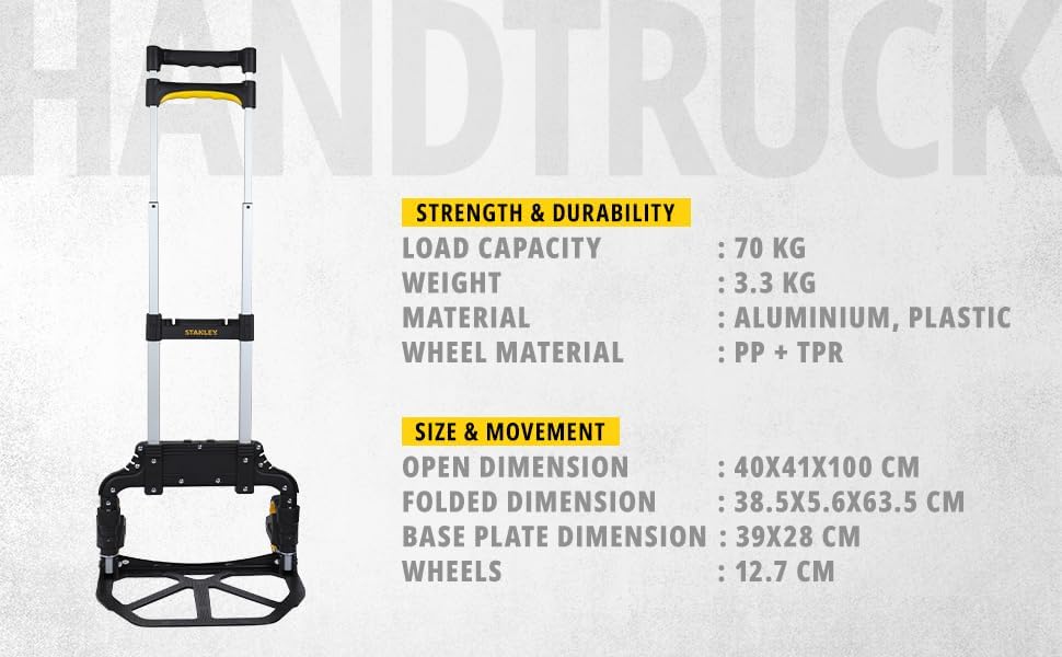 Stanley Folding Hand Truck with Basket Clip-60KG, Silver, SXWTD-FT501 - Image 3