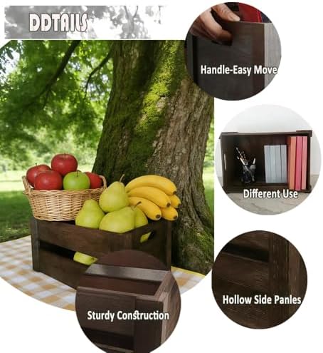 Rustic Wooden Crates Set of 3 - Reinforced Sturdy Wood Storage Crates with Cut-Out Handles, Assemble Easy Stackable Decorative Crates for Kitchen, Garage, Farmhouse - Image 4