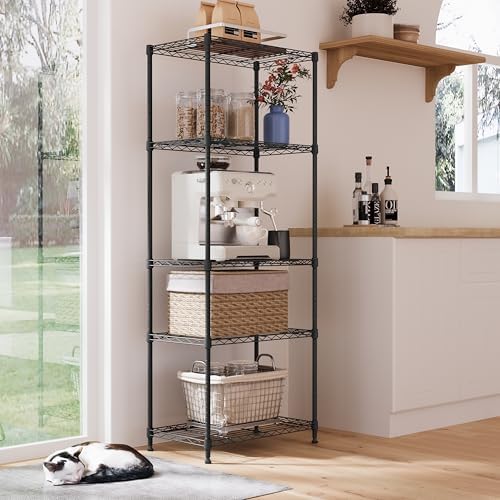 IZEUK 5-Tier Black Metal Storage Shelves, Adjustable Wire Shelving Unit for Kitchen, Bathroom, Pantry, Office, Garage, Organizer Wire Rack, 1250 lbs, 13.7" D x 23.6" W x 63" H - Image 6