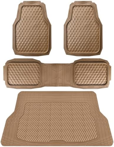 CAR PASS Heavy Duty Rubber Beige Car Floor Mats & Cargo Liners, Deep Dish All-Weather Trunk Mats Durable Anti-Slip 3D Rhombus Waterproof Trim to Fit Liner Universal Fit Auto,Sedan,SUV,Truck, Beige by CARPASS