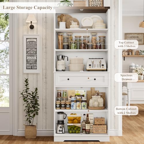 HOSTACK 71" Kitchen Pantry Storage Cabinet, Farmhouse Pantry Cabinet, White - Image 6