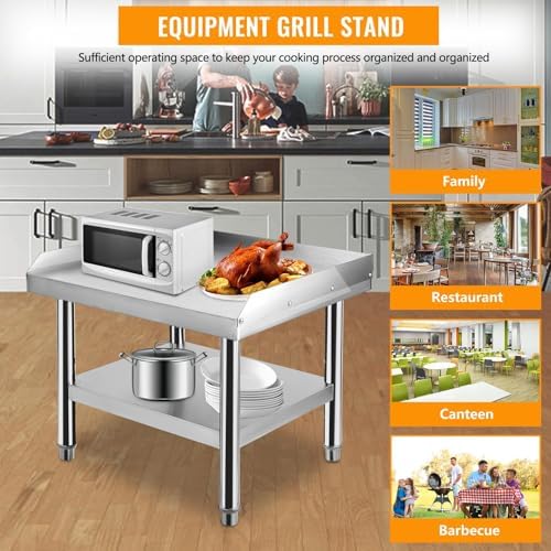 Stainless Steel 24x28x24 Inch Equipment Grill Stand Table, 660 Lbs Top & Bottom Shelf, Adjustable Legs, 2" Edge Baffle, for Hotel, Home, Commercial Restaurant Kitchen - Image 2