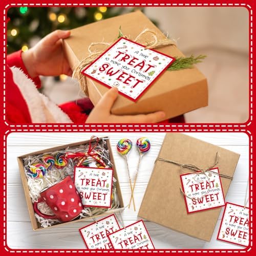 Motiskyy 60 Pcs Christmas Sweet Treat Gift Tags with Rope 3.25" Square - Image 5