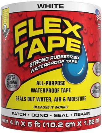 Flex Tape Strong Rubberized Waterproof Tape, White, 4 in x 5 ft, 1-Pack by Flex+Tape