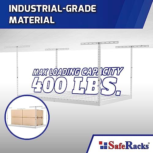 SafeRacks 3x6 Overhead Garage Storage Rack, White, 18"-33" Height - Image 4