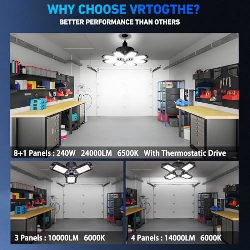 Garage Light 4 Pack - 240W 24000LM 6500K Garage Lights Ceiling LED with 8+1 Deformable Panels, E26/E27 Screw Socket in LED Shop Light for Workshop, Basement, Gym, Barn, Warehouse etc Bay Lighting - Image 5