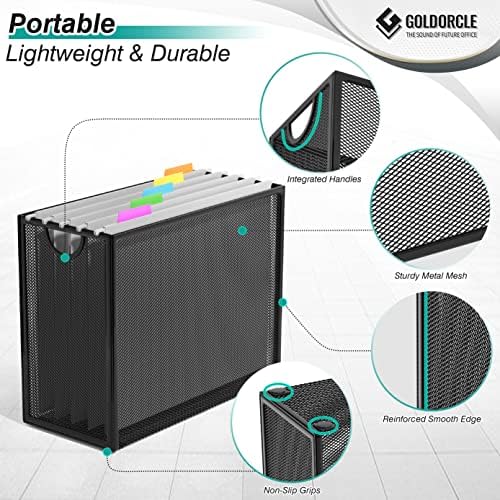 Hanging File Organizer, File Folder Organizer with Handles, Metal Mesh File Crate Storage Box, Letter Size (with 5 Grey Folders) - Image 4