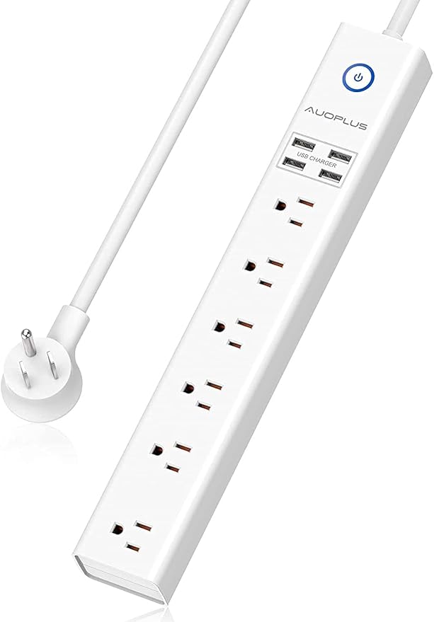 15 Ft Power Strip Surge Protector, 6 Outlets and 4 USB Ports, Flat Plug Power by AUOPLUSOFFICIAL